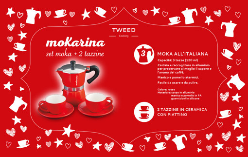 TWEED TW071 caffettiera set moka + 2 tazzine colore rosso, Macchine caffè  in Offerta su Stay On