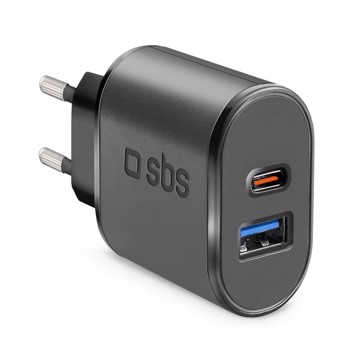 Caricabatterie da viaggio 100/250V 5100 mAh ultra fast charge, porta USB 2,1A + 1 USB Type C 3A, colore nero