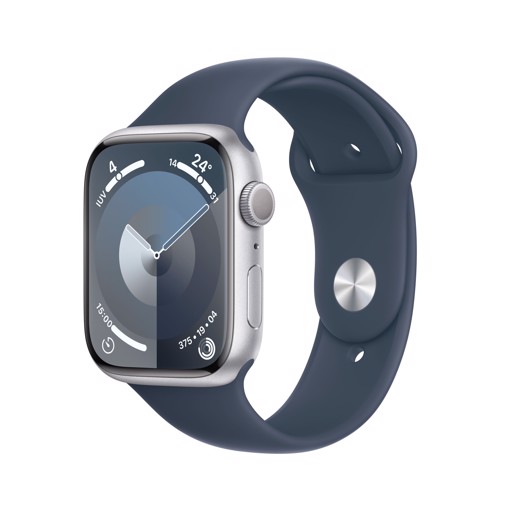 Apple Watch Series 9 GPS Cassa 45mm in Alluminio Argento con Cinturino Sport Blu Tempesta - M/L