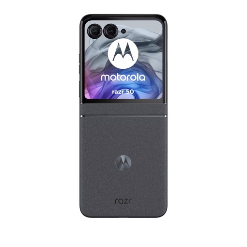 Motorola Razr 50 (8/256GB, display esterno 3.63” pOLED 120Hz, display interno flessibile 6.9" pOLED 120Hz, doppia fotocamera 50+13MP, selfie camera 32MP, processore MediaTek Dimensity 7300X, batteria 4200mAh, ricarica 33W e ricarica wireless 15W, Dual SIM, Android 14, AI), Steel Wool