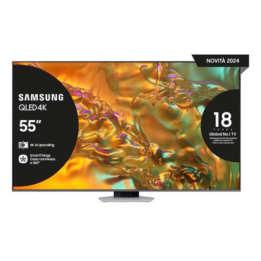 Samsung Q80D TV QLED 4K 55” QE55Q80DATXZT Smart TV Wi-Fi Eclipse Silver 2024, Processore NQ4 AI GEN2, 4K AI Upscaling, Simple Chamfer Design, Dolby Atmos