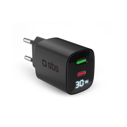 SBS TETRGANLCD1USB1C30K Caricabatterie per dispositivi mobili Universale Nero AC Ricarica rapida Interno