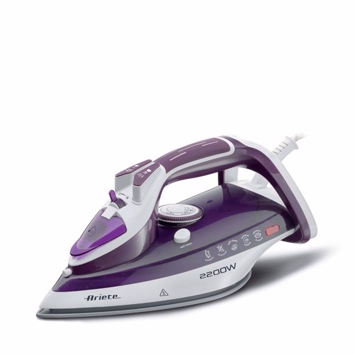 Ariete 6243 Steam Iron - Ferro da stiro con piastra in ceramica - Colpo vapore 140 gr/min - Serbatoio 320 ml - 2200 W - Bianco e Porpora