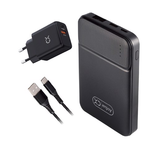 XD Enjoy Mobile Starter Kit: USB To Type-C Cable + Travelling Charger + Power Bank 5000mAh