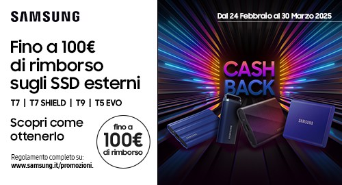 Samsung Cashback SSD esterni 2025: fino a 100€ di rimborso