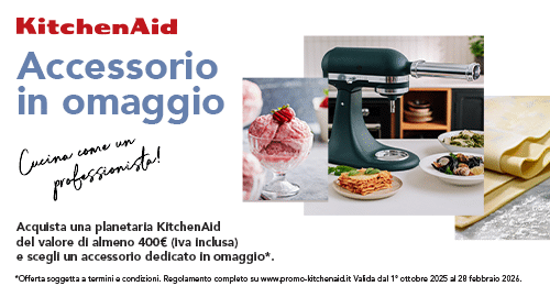 Kitchenaid regala accessorio: acquista una planetaria e ricevi un accessorio dedicato in omaggio 
