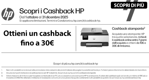 Cashback Stampante HP: ottieni fino a €30 di cashback