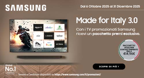Samsung Made for Italy 3.0: con i tv promozionati ricevi un pacchetto premi esclusivo 
