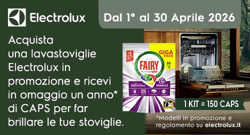 Scegli le migliori classi energetiche. Per te 365 giorni di brillantezza: acquista una lavastoviglie in promozione e ricevi in omaggio un anno di CAPS per far brillare le tue stoviglie